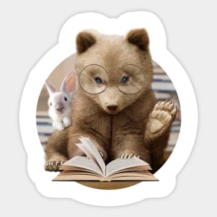 bear & rabbit reading book Sticker